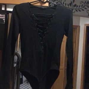 Black body suit with tie detail